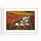 Framed countryside landscape artwork with a white mat, showcasing rolling hills and vibrant greenery, perfect for home decor or office enhancement. The elegant design adds a serene touch to any space.