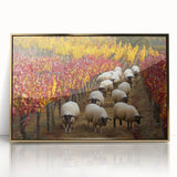 Framed acrylic artwork showcasing a serene countryside landscape with vibrant green fields and a golden frame, perfect for home decor.