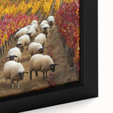 Framed canvas art depicting a serene countryside landscape with vibrant green fields, rolling hills, and a clear blue sky, ideal for home decor.