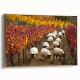 Framed canvas artwork showcasing a serene countryside landscape with gold accents, elegantly displayed from the side to highlight its depth and texture. Ideal for enhancing home decor.