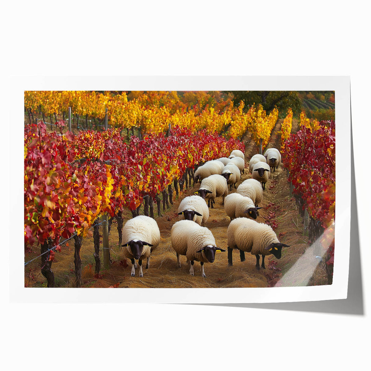 Rolled print showcasing a serene countryside landscape with rolling hills and lush greenery, elegantly packaged for safe delivery in a sturdy cardboard tube.