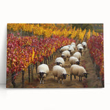 Stretched canvas artwork depicting a serene countryside landscape with vibrant green fields, soft blue skies, and rolling hills, perfect for home decor.
