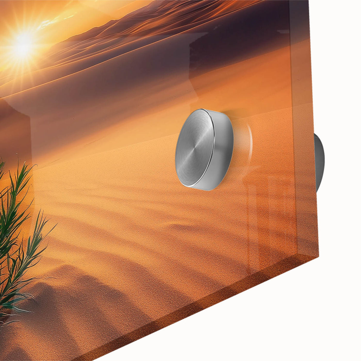 Close-up of a vibrant desert landscape acrylic print showcasing warm hues of orange and yellow, highlighting intricate details and textures for art enthusiasts.