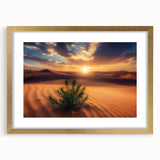 Desert landscape art print framed in elegant gold, featuring vibrant hues of orange and yellow, perfect for adding warmth to any room's decor.