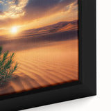 Close-up of a framed desert landscape canvas print showcasing vibrant colors and intricate details, perfect for adding warmth and character to any room decor.