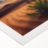 Desert landscape rolled canvas print showcasing vibrant hues of orange and gold, depicting a serene sunset over sand dunes, ideal for home decor.