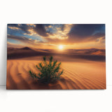 Desert landscape stretched canvas art featuring vibrant hues of orange and yellow, showcasing rolling dunes and a clear blue sky, ideal for modern home decor.