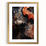 Extra large abstract art print with textured elements in gold and cream tones on a framed canvas.