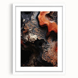 Abstract art print featuring swirling blue and gray patterns, framed in white, ideal for modern bedroom or dining room decor.