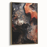 Framed canvas featuring a close-up view of natural elements in gold and black, ideal for bedroom wall art.