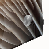 Large abstract floral print in vibrant orange and red tones on acrylic glass, suitable for dining room art.