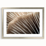 Textured art print of abstract florals in muted green and white, framed in silver, ideal for bedroom art.