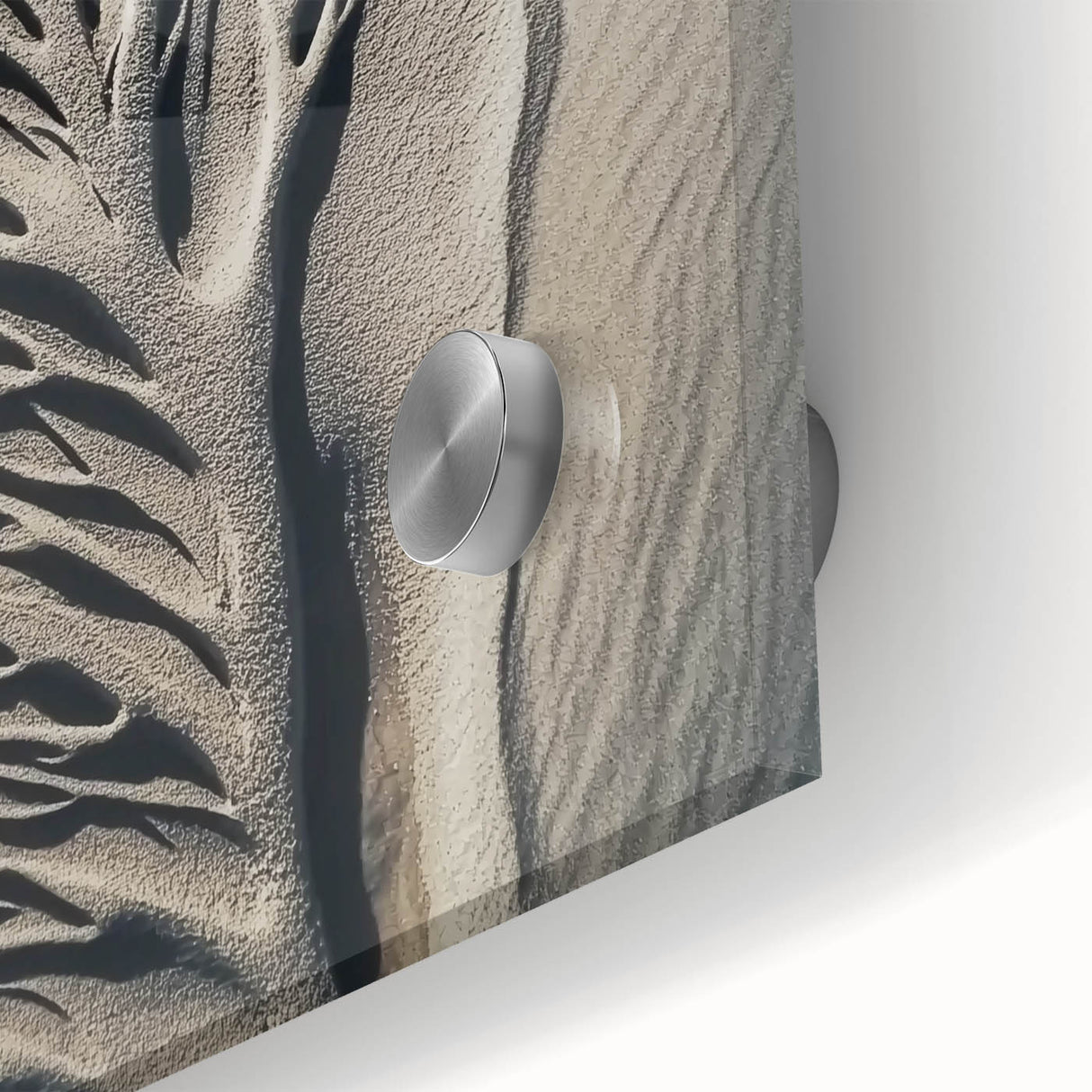 Large abstract wall art in muted earth tones on acrylic glass, ideal for bedroom or dining room decor.