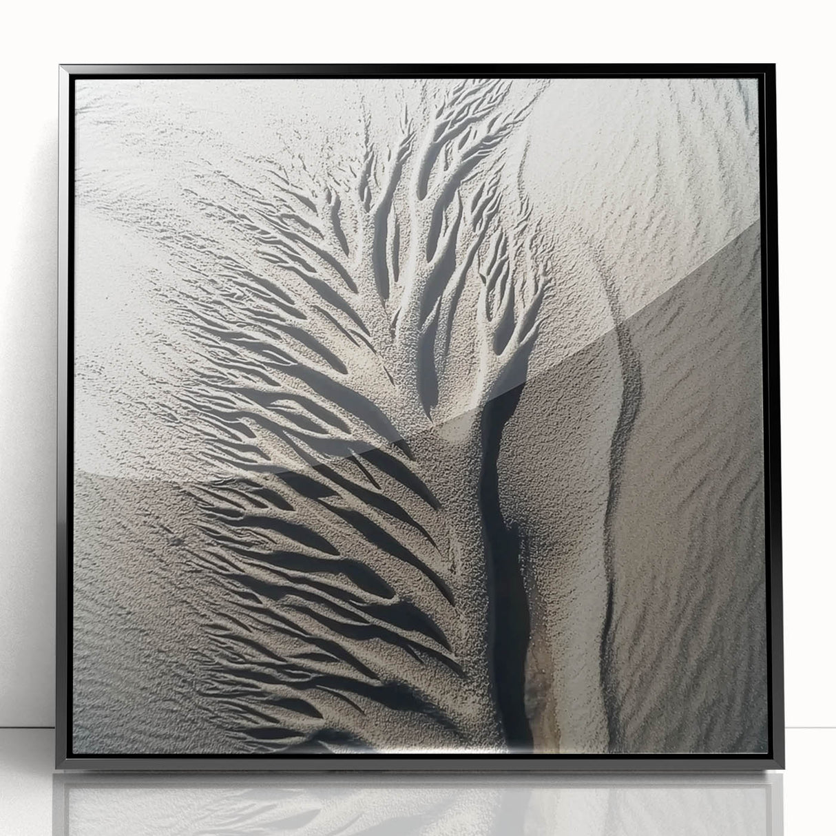 Large abstract wall art featuring swirling blue and gray tones on a framed acrylic, ideal for modern art wall decor.