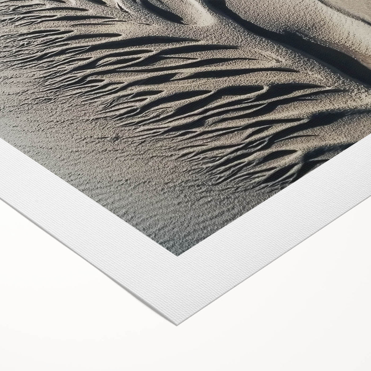 Art deco poster featuring close-up botanical elements in muted green and beige, printed on rolled canvas.