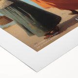 Art deco poster featuring a stylized portrait of Camille in pastel shades on rolled canvas.