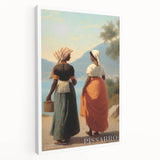 Side view of a large stretched canvas featuring an impressionist depiction of a lively street scene in vibrant.