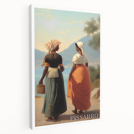 Side view of a large stretched canvas featuring an impressionist depiction of a lively street scene in vibrant.