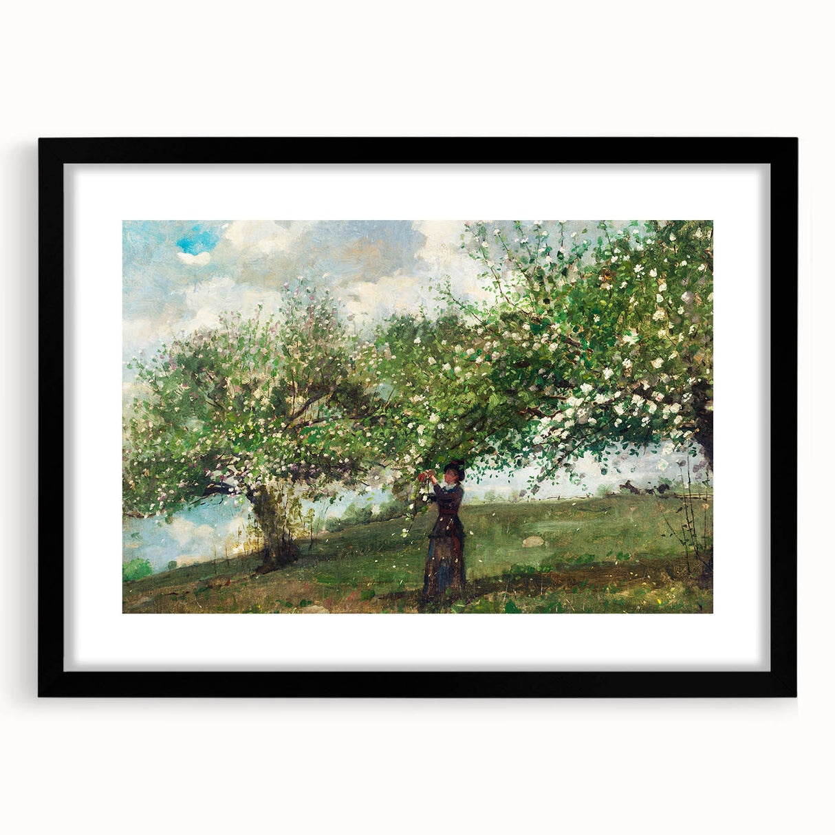 Charming Realism Art Print | Girl Picking Apple Blossoms by Winslow Homer
