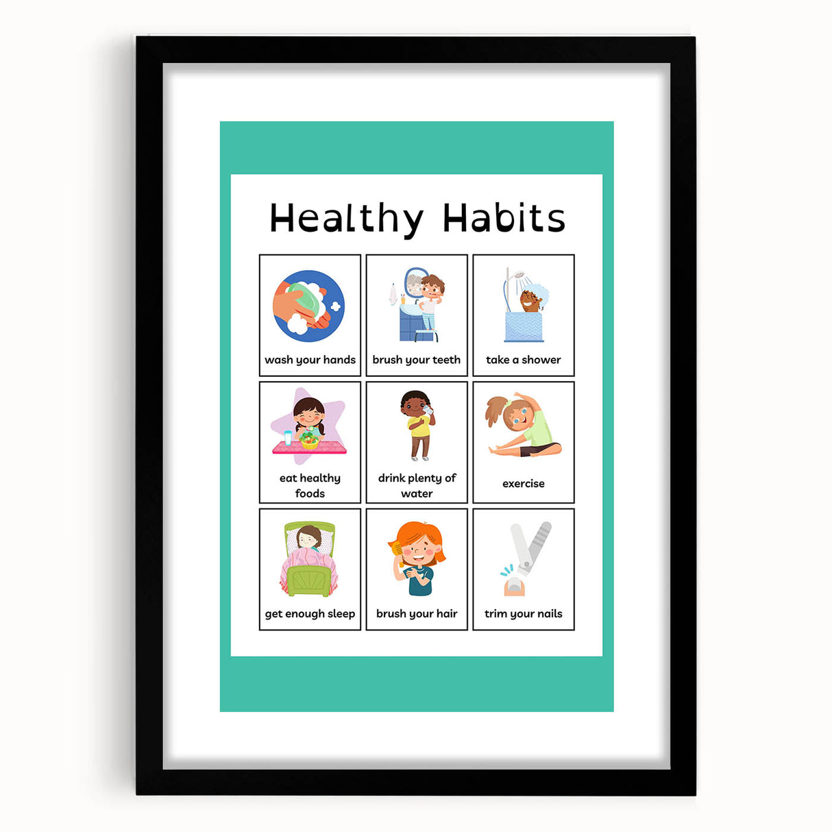 Kids Educational Wall Art - Healthy Habits Learning Chart