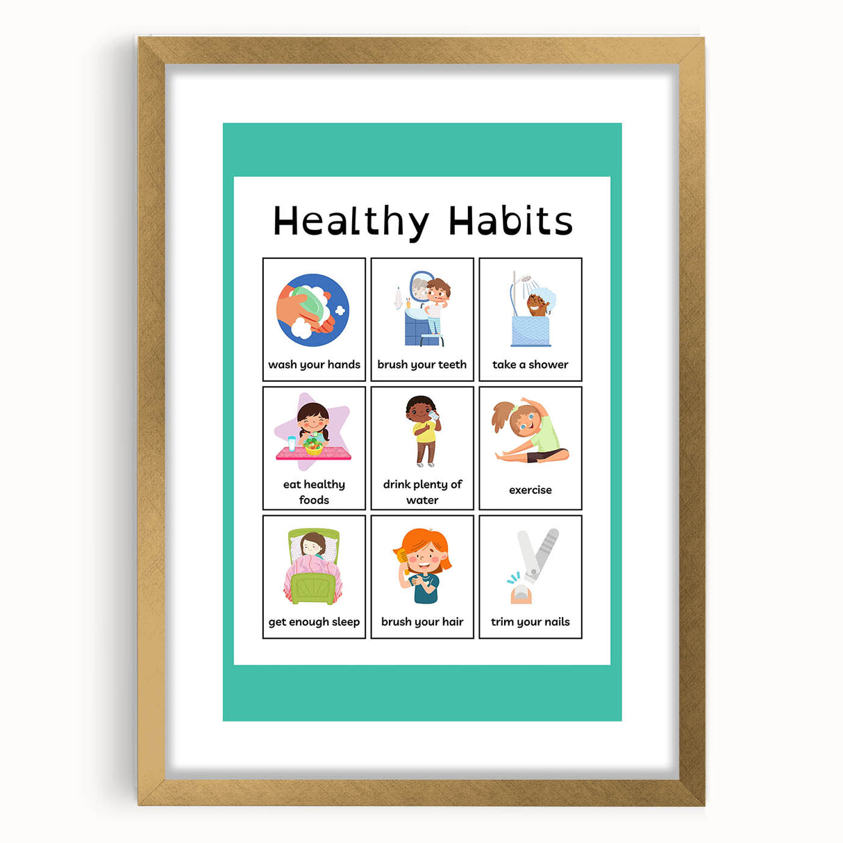 Kids Educational Wall Art - Healthy Habits Learning Chart