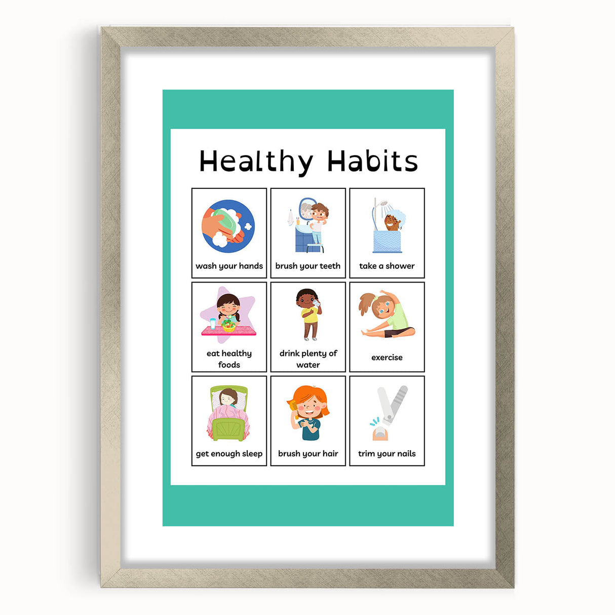 Kids Educational Wall Art - Healthy Habits Learning Chart