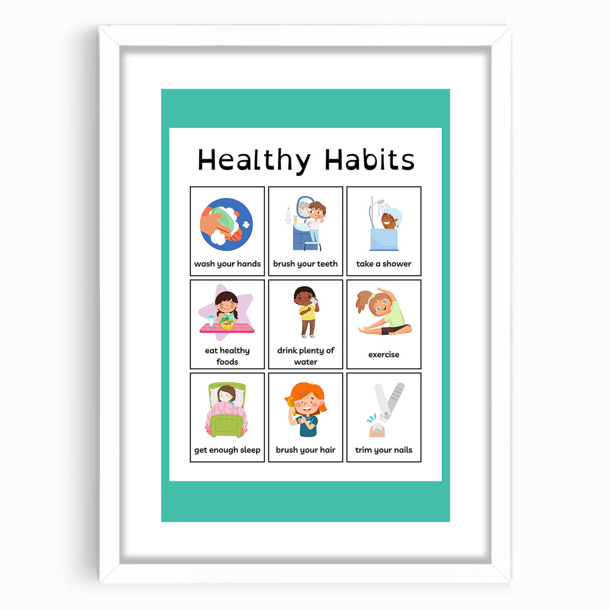 Kids Educational Wall Art - Healthy Habits Learning Chart