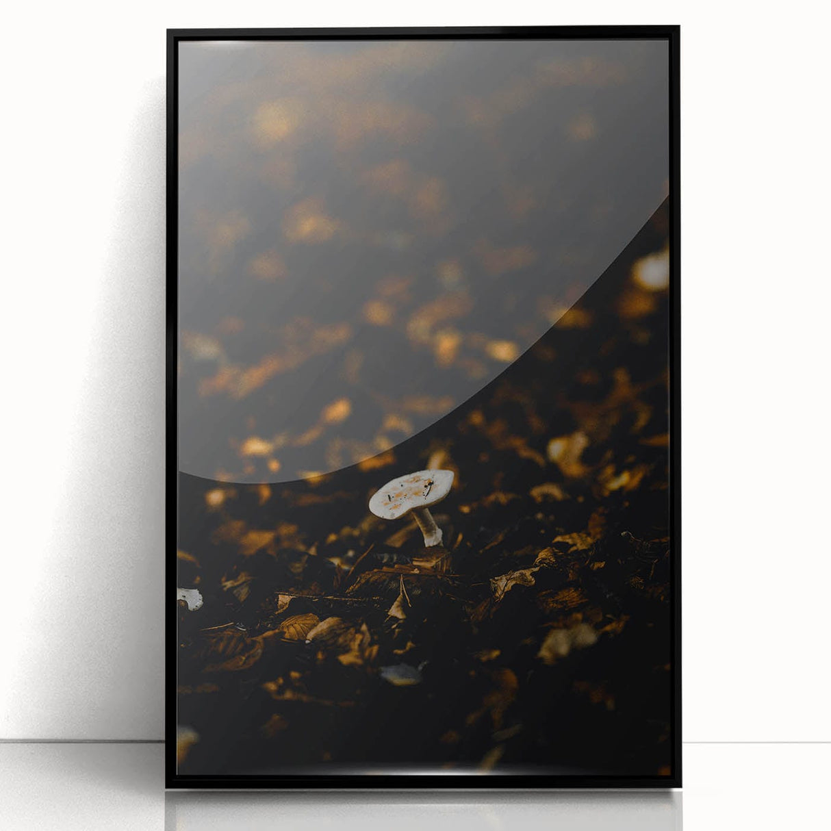 Large abstract wall art depicting fall colors on framed acrylic, in mid-century modernist style.