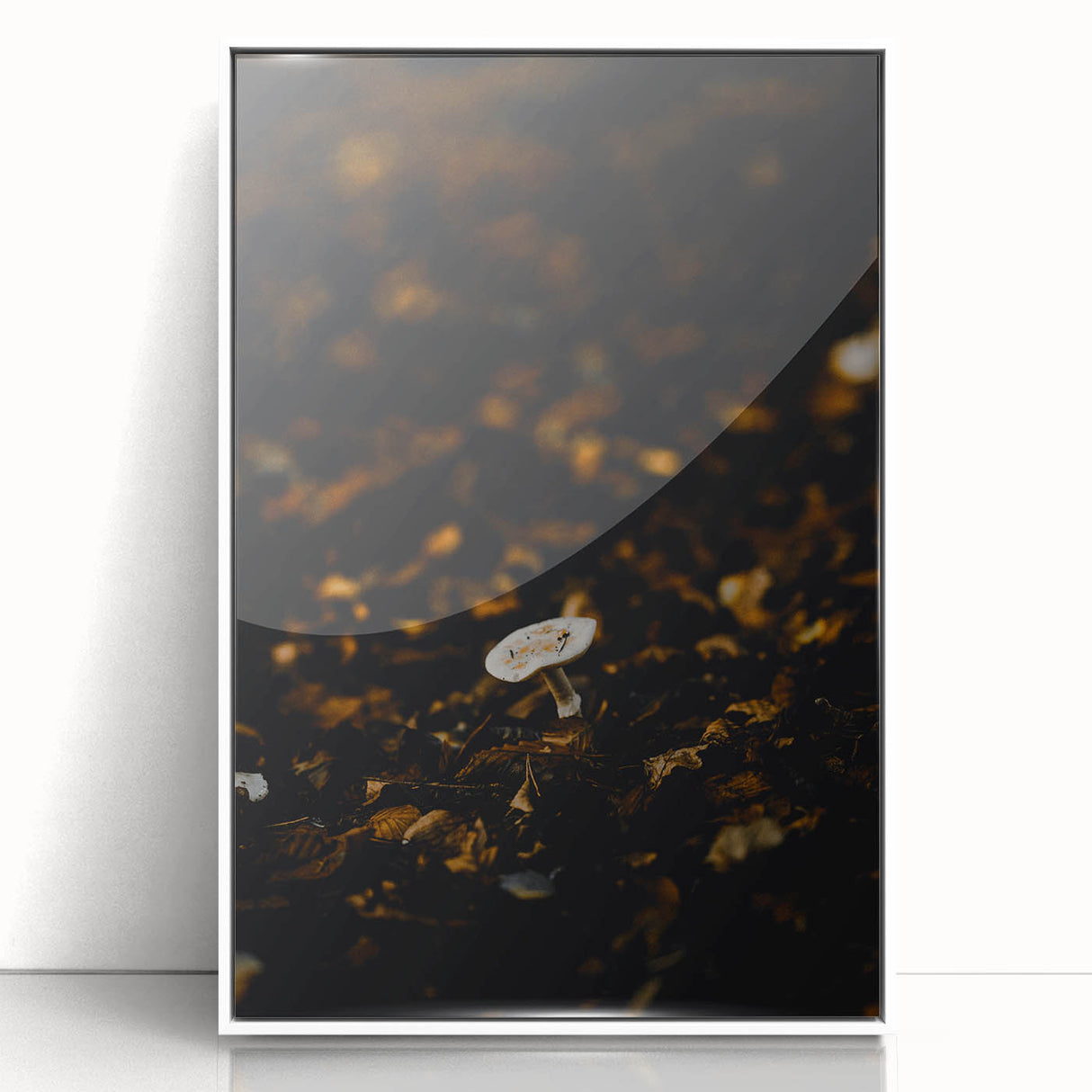 Art deco poster of autumn trees in orange and brown tones, framed acrylic, ideal for modern nursery wall decor.