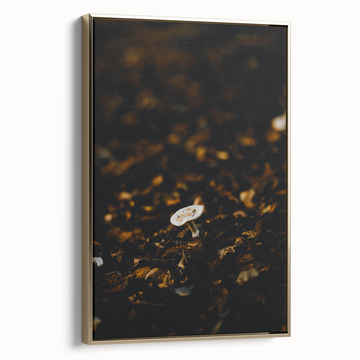 Framed canvas depicting a vintage-style landscape with autumnal trees in gold and black tones, ideal for bedroom wall decor.