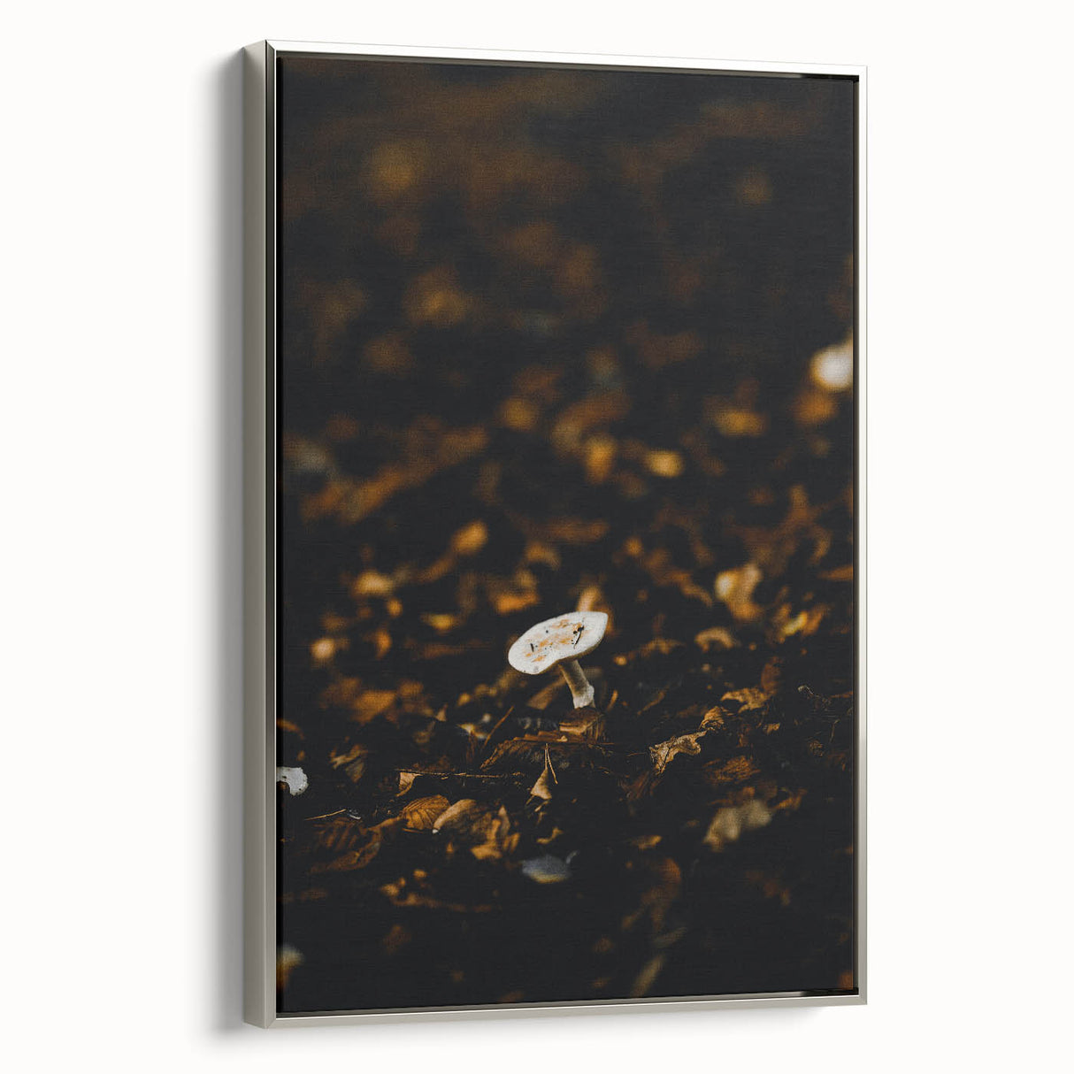 Framed canvas showcasing a vintage landscape art painting with colorful autumn trees against a black background.