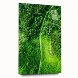 Large abstract wall art on acrylic glass depicting vibrant spring colors, ideal for bedroom or dining room decor.