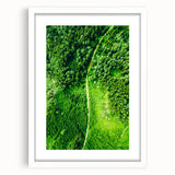 Abstract art print depicting spring themes in soft pastel shades on a white framed canvas.