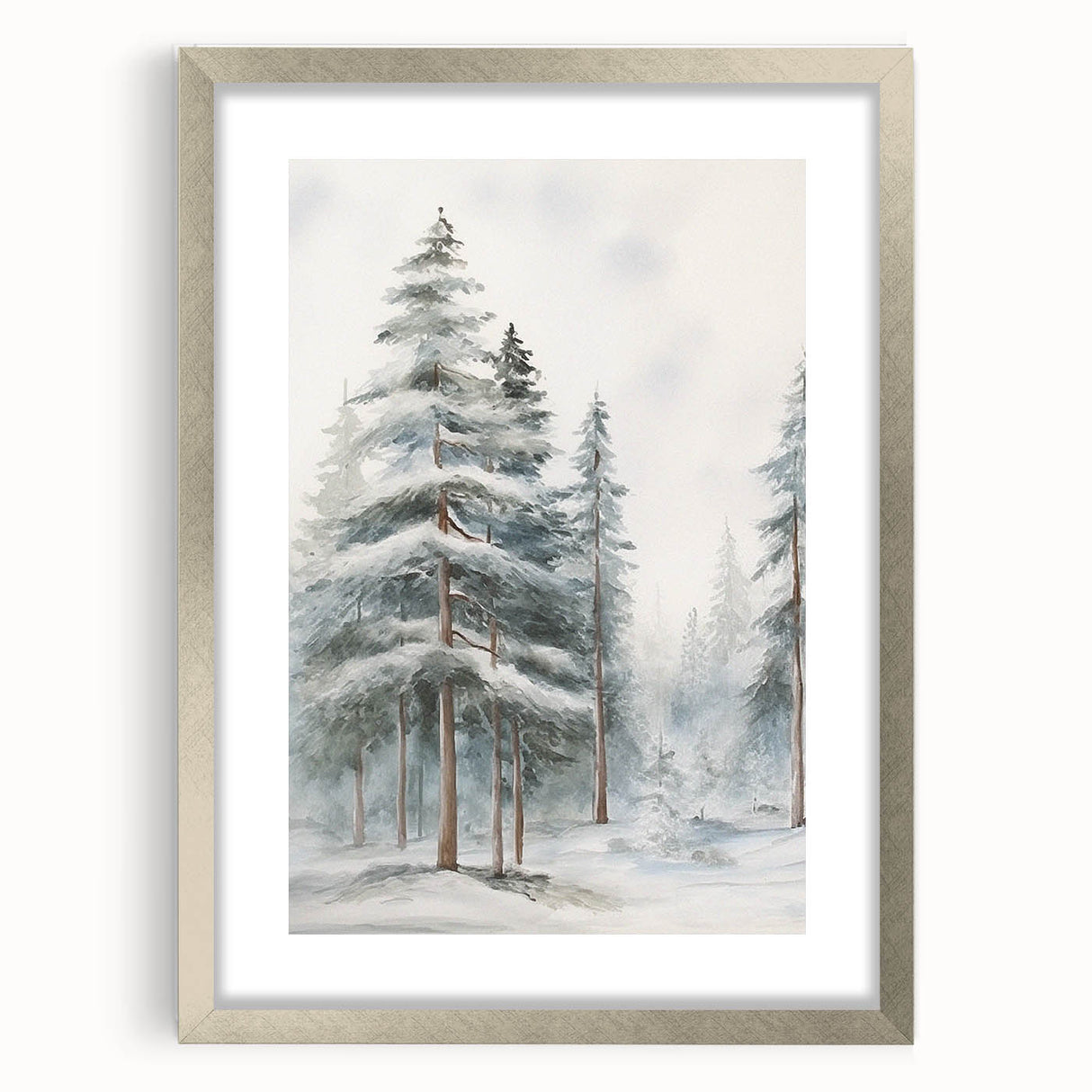 Textured abstract art print in cool blue and white tones, framed in silver, ideal for bedroom ambiance.