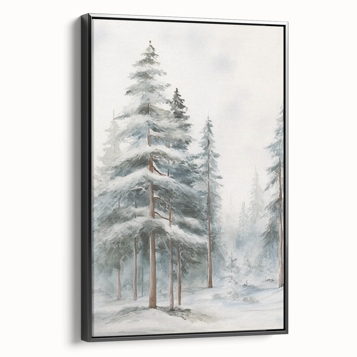 Black and white winter landscape painting on framed canvas, featuring bare trees and snow, suitable for bedroom decor.