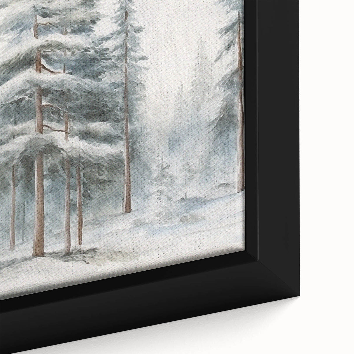 Black wall art featuring a textured winter scene in vibrant colors on a framed canvas, ideal for living room decor.