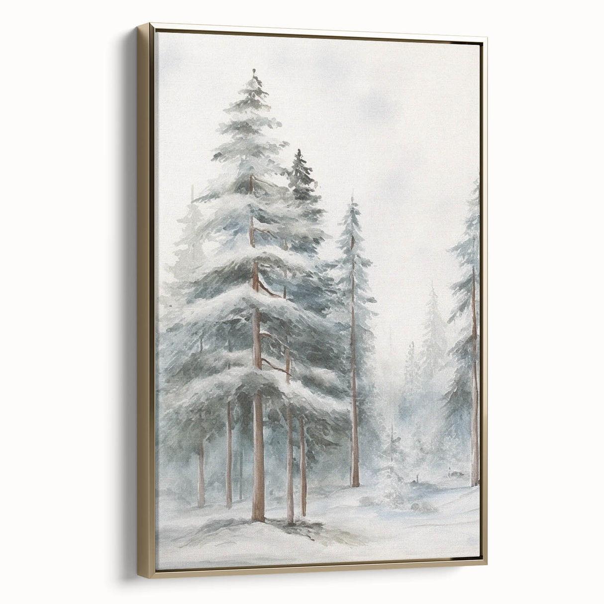 Framed canvas featuring a vintage winter landscape in muted blue and white tones, ideal for bedroom wall art.
