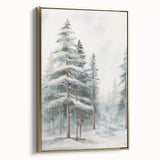 Framed canvas featuring a vintage winter landscape in muted blue and white tones, ideal for bedroom wall art.