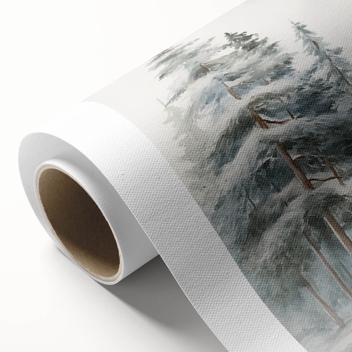 Art deco poster of a stylized winter scene in cool blue and white tones on rolled canvas, ideal for nursery wall art.