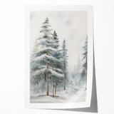 Extra large rolled print of winter-themed floral art in muted blue and white tones.