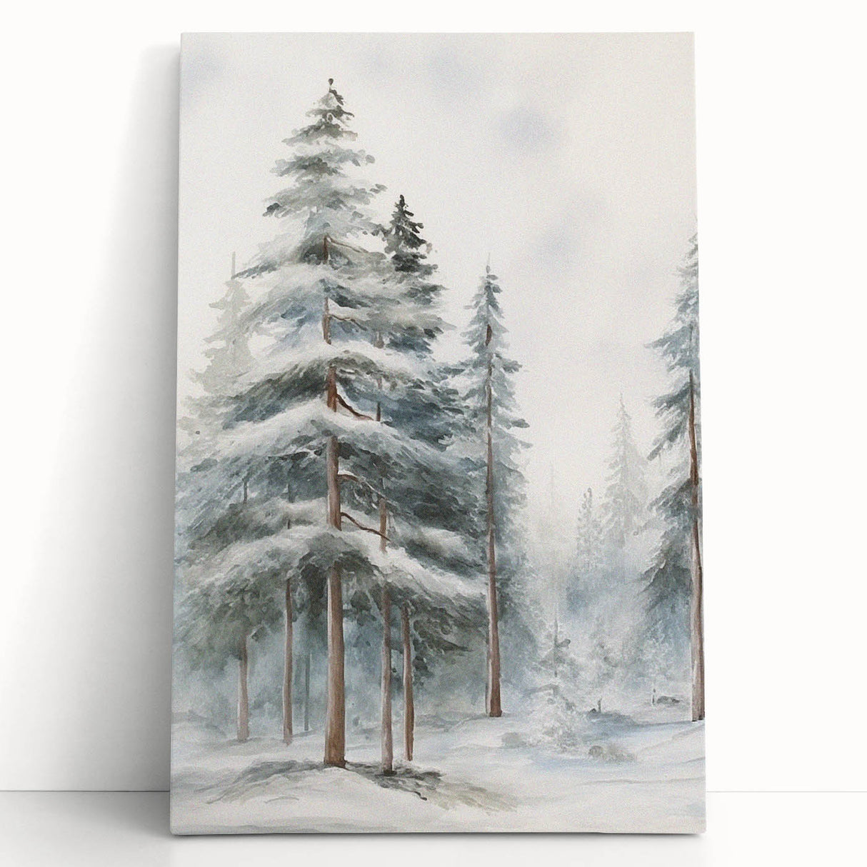 Monochrome winter tree landscape on large stretched canvas, suitable as kitchen wall art or bedroom decor.