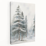 Winter landscape on large stretched canvas, featuring muted blue and white tones, ideal for kitchen wall art.