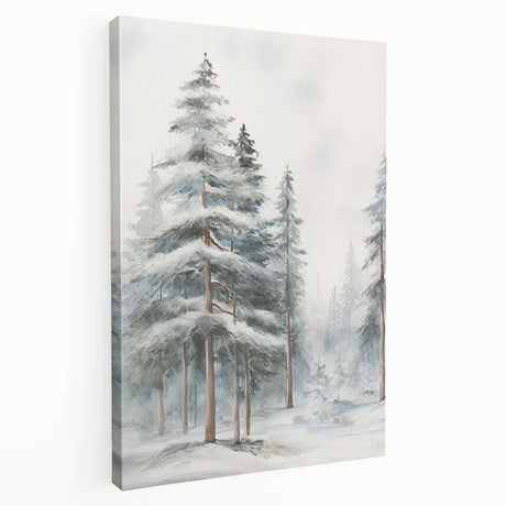 Winter landscape on large stretched canvas, featuring muted blue and white tones, ideal for kitchen wall art.