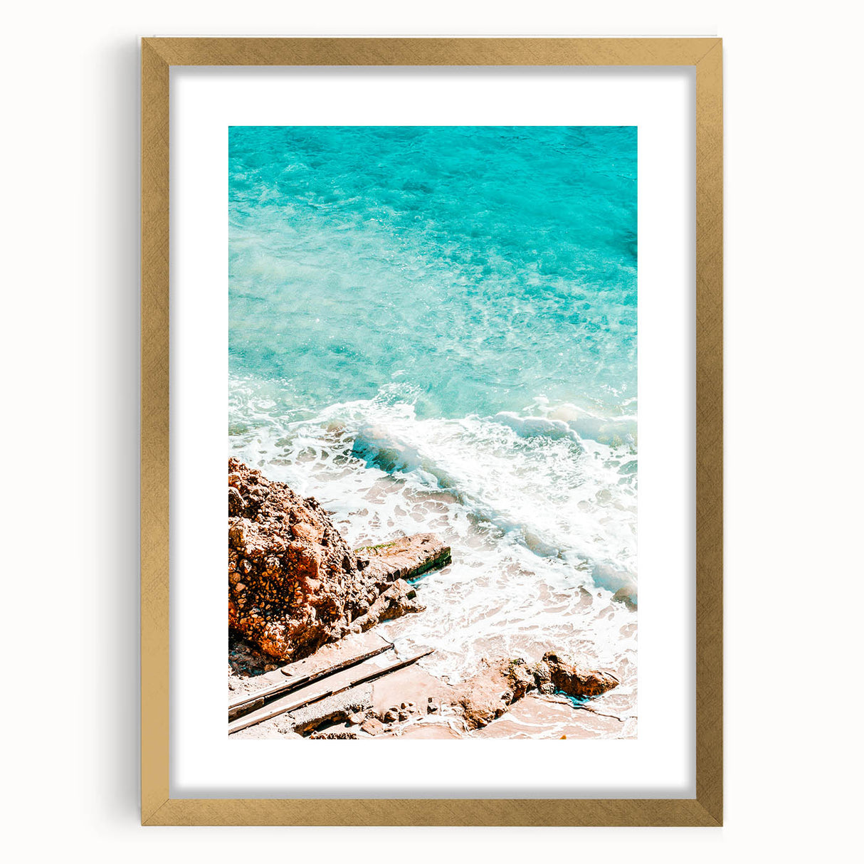 Extra large abstract art print with textured design in gold and cream tones, framed, ideal for living room decor.