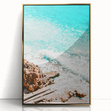 Large art print featuring mid-century modernist abstract design in gold and white tones on acrylic.