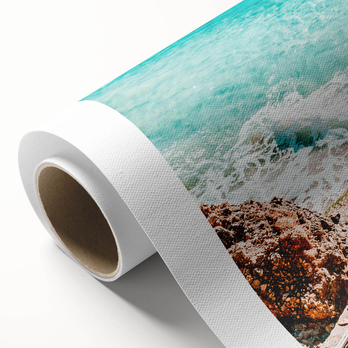 Art Deco style poster on rolled canvas featuring a summer scene, ideal for nursery wall art with pastel color palette.