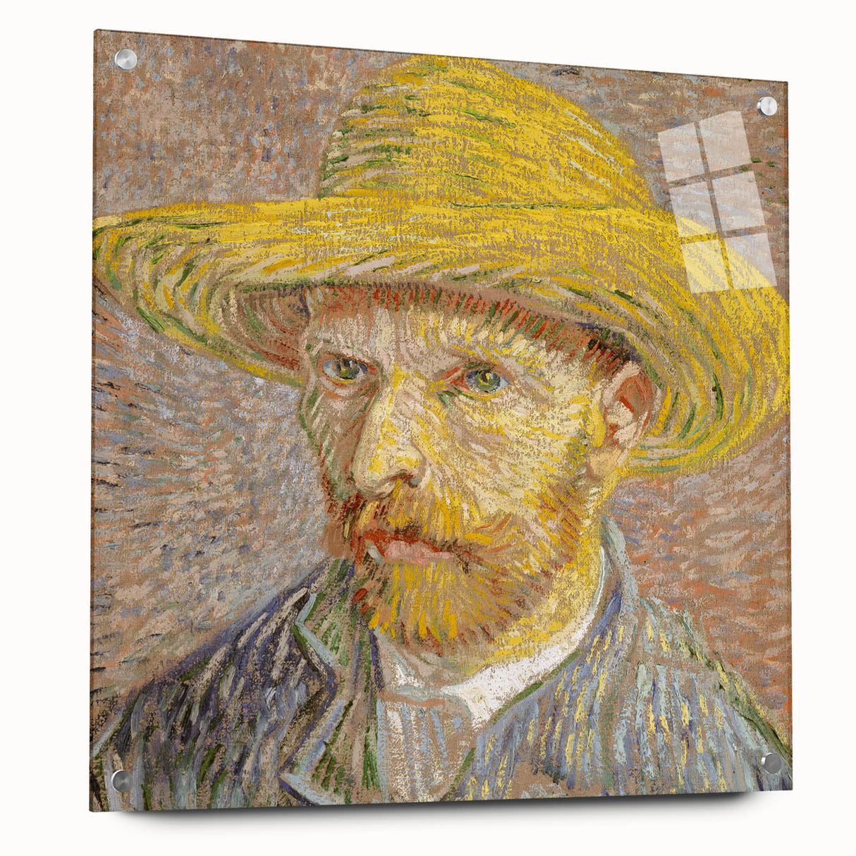 Acrylic print of Van Gogh's Starry Night with swirling blues and yellows, ideal for bedroom or dining room decor.
