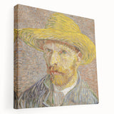 Side view of a large stretched canvas featuring a Van Gogh-inspired abstract design in vibrant blue and yellow tones.