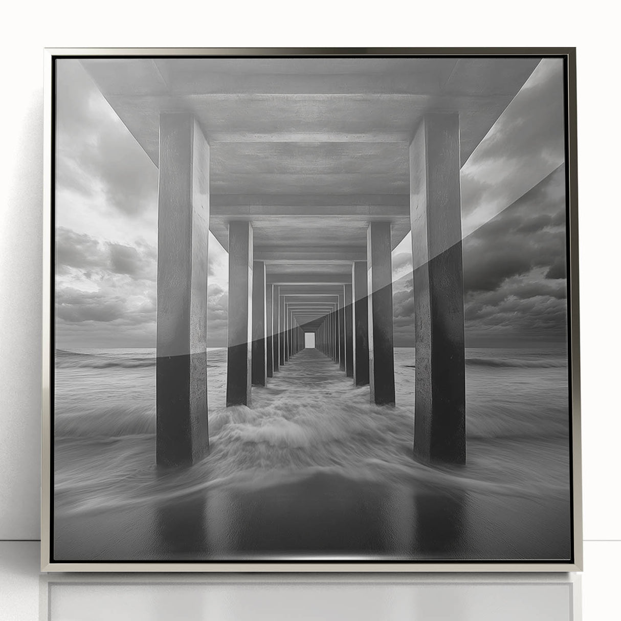 Ocean Tunnel Perspective – Black and White Dynamic Wall Art