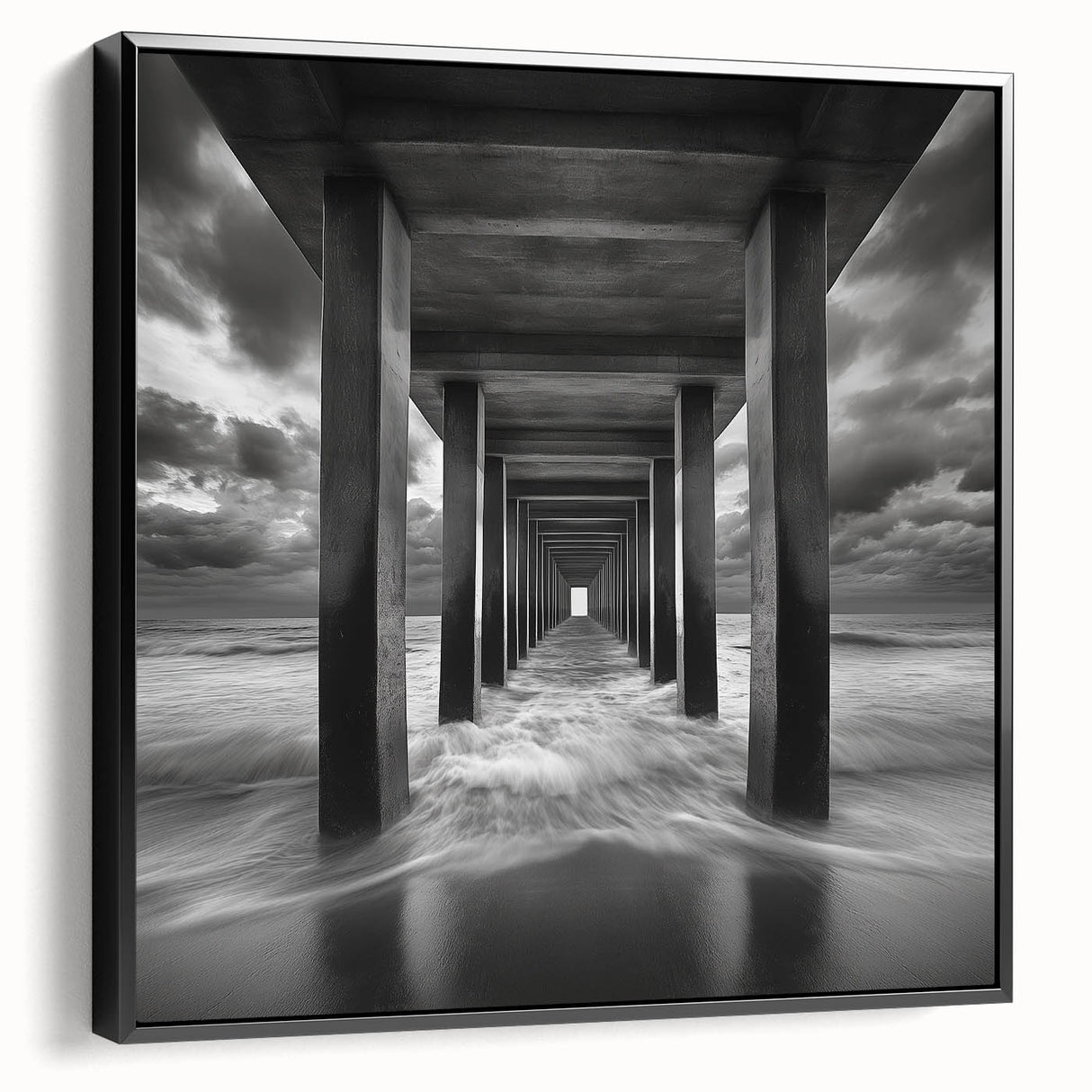 Ocean Tunnel Perspective – Black and White Dynamic Wall Art